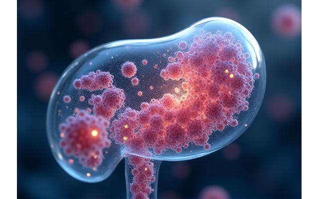 Ilustracja kompleksowego ekosystemu mikrobiomu jelitowego w abstrakcyjnym, zielonym świetle, symbolizująca zaawansowane badania naukowe