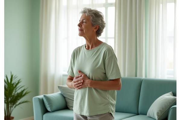 Osoba ćwicząca oddech w relaksującej pozycji, ilustrująca trening relaksacyjny.